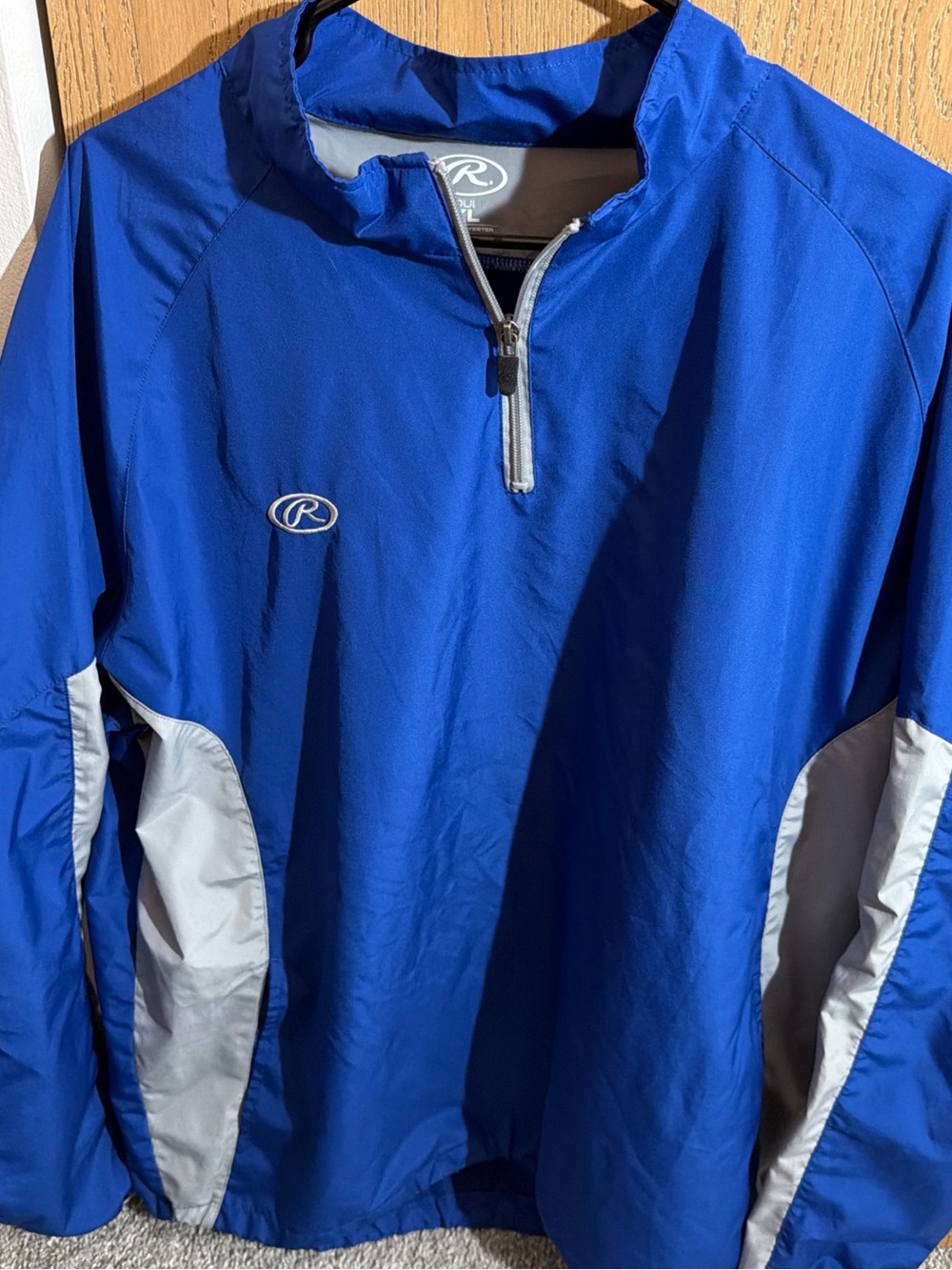 Rawlings Men's XL Quarter-Zip Windbreaker Jacket Blue Gray Water Resistant